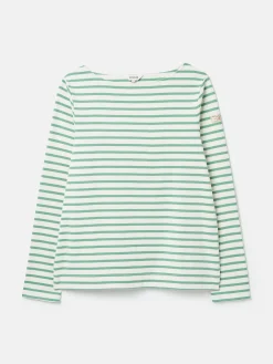 New Harbour Cream & Green Striped Boat Neck Breton Top