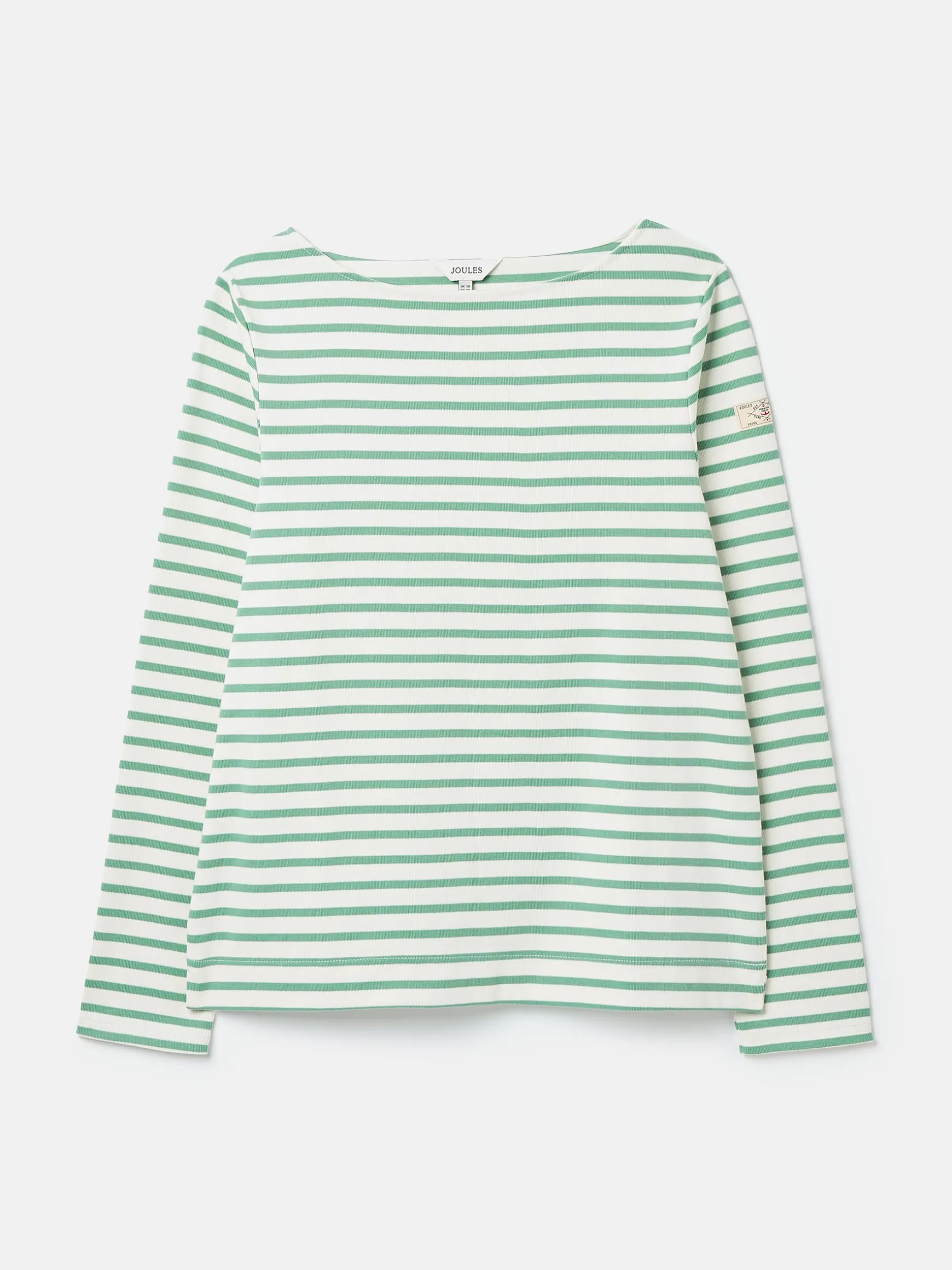 New Harbour Cream & Green Striped Boat Neck Breton Top