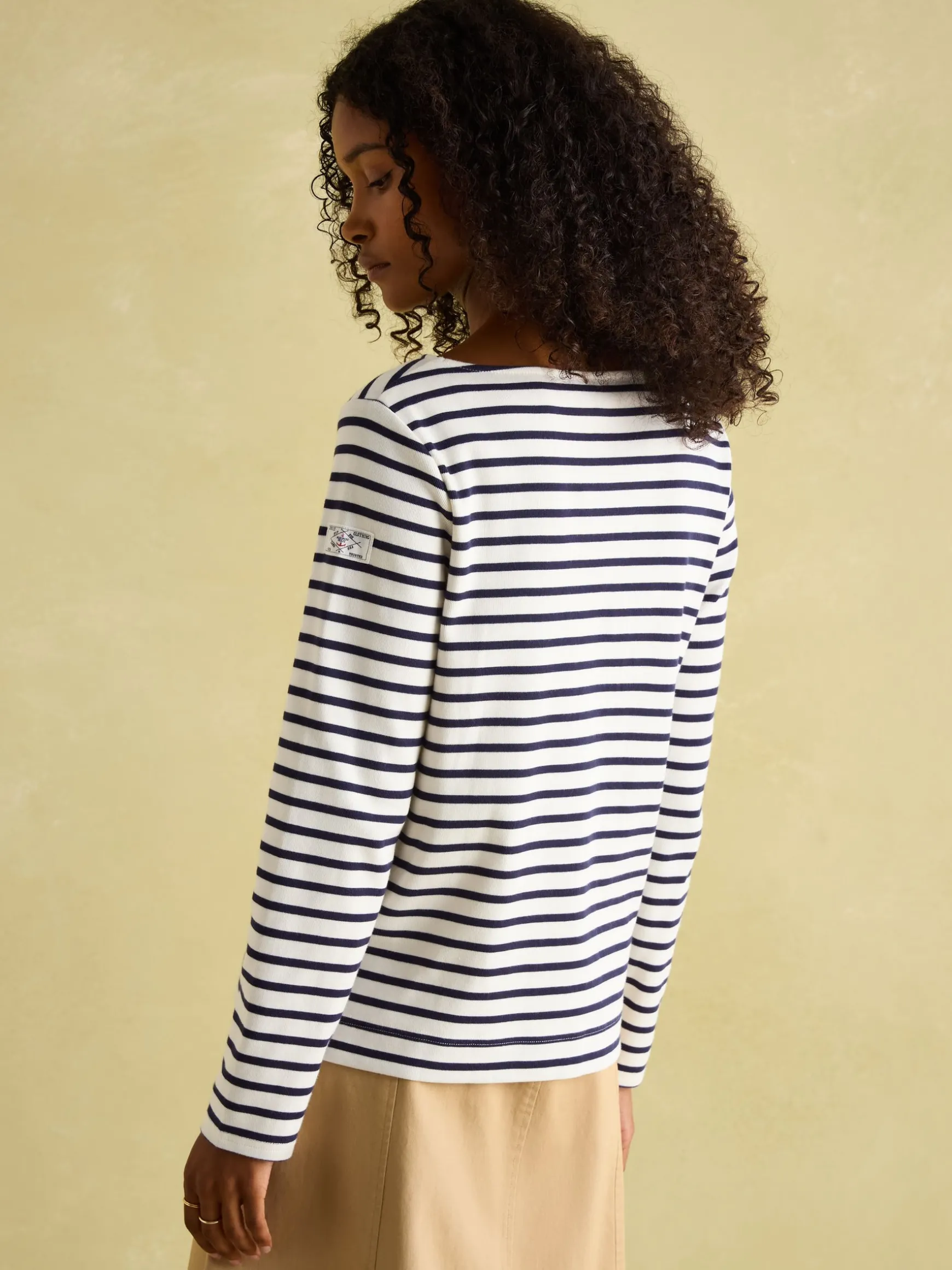 New Harbour Cream & Navy Striped Boat Neck Breton Top
