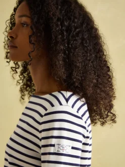 New Harbour Cream & Navy Striped Boat Neck Breton Top