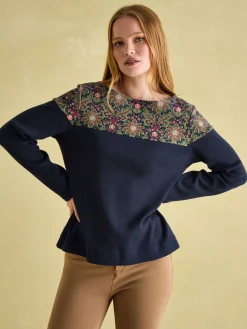 New Harbour Navy Damask Boat Neck Breton Top