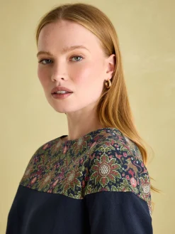 New Harbour Navy Damask Boat Neck Breton Top