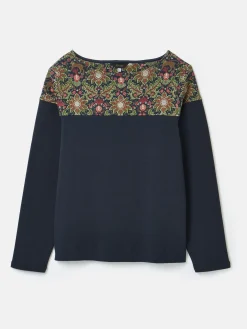 New Harbour Navy Damask Boat Neck Breton Top