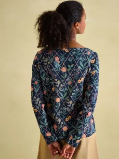 New Harbour Navy floral Boat Neck Breton Top