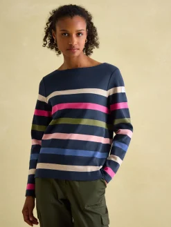 New Harbour Navy multi Boat Neck Breton Top