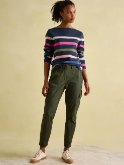 New Harbour Navy multi Boat Neck Breton Top