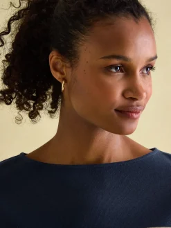 New Harbour Navy multi Boat Neck Breton Top