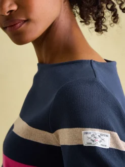 New Harbour Navy multi Boat Neck Breton Top