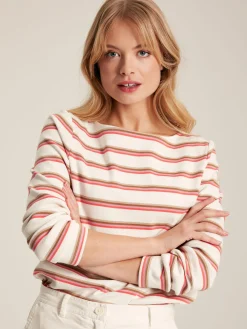 New Harbour Pink & Tan Striped Boat Neck Breton Top
