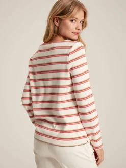 New Harbour Pink & Tan Striped Boat Neck Breton Top