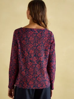 New Harbour Red Floral Boat Neck Breton Top