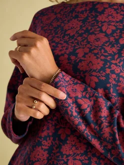 New Harbour Red Floral Boat Neck Breton Top