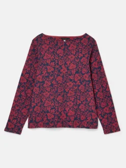 New Harbour Red Floral Boat Neck Breton Top