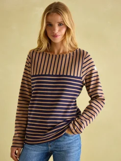 New Harbour Tan/Navy Boat Neck Breton Top