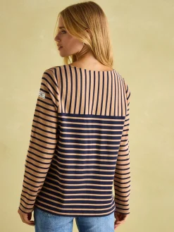 New Harbour Tan/Navy Boat Neck Breton Top