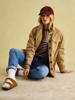 New Harbour Tan/Navy Boat Neck Breton Top