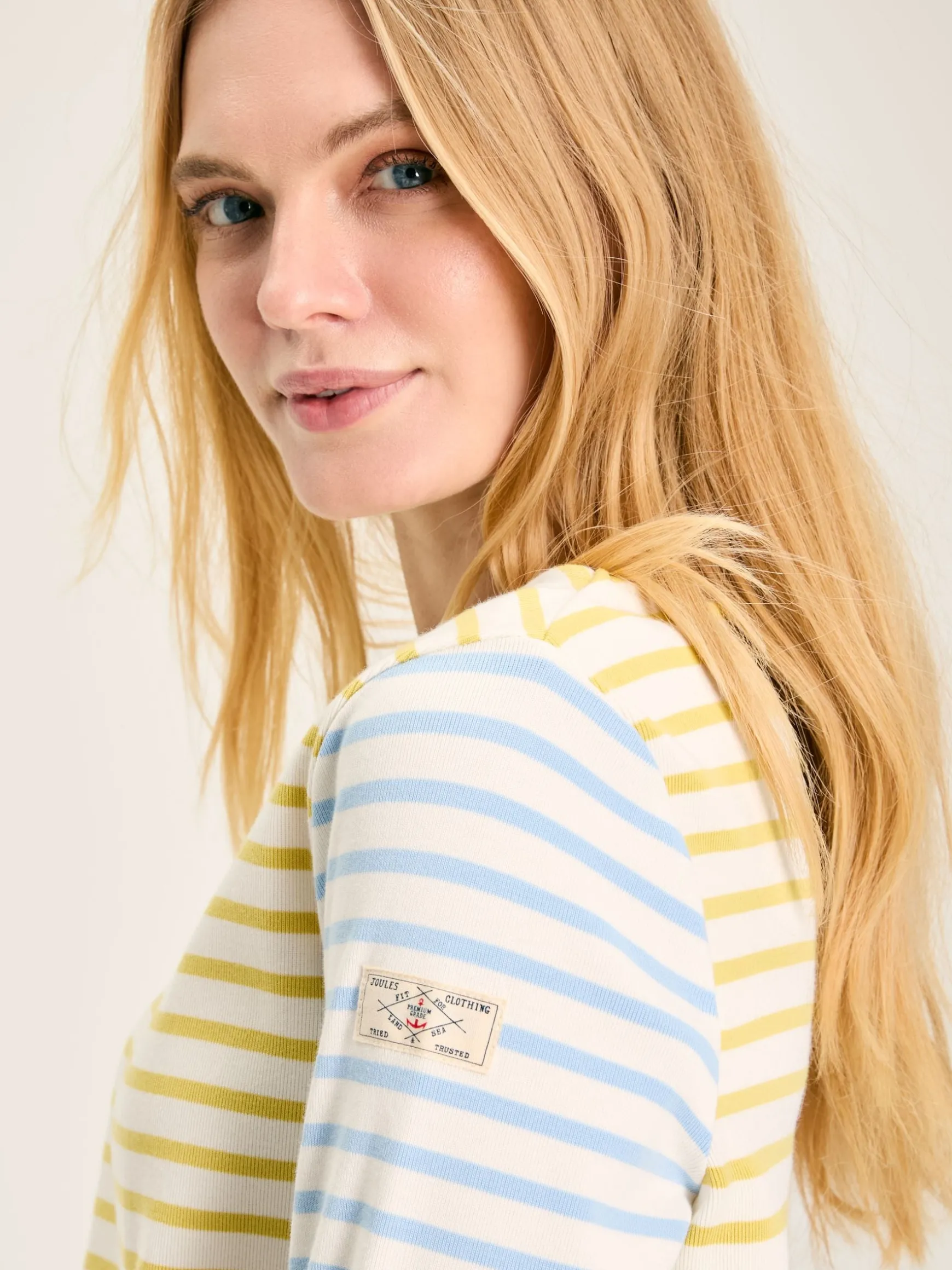 New Harbour Yellow & Blue Striped Boat Neck Breton Top