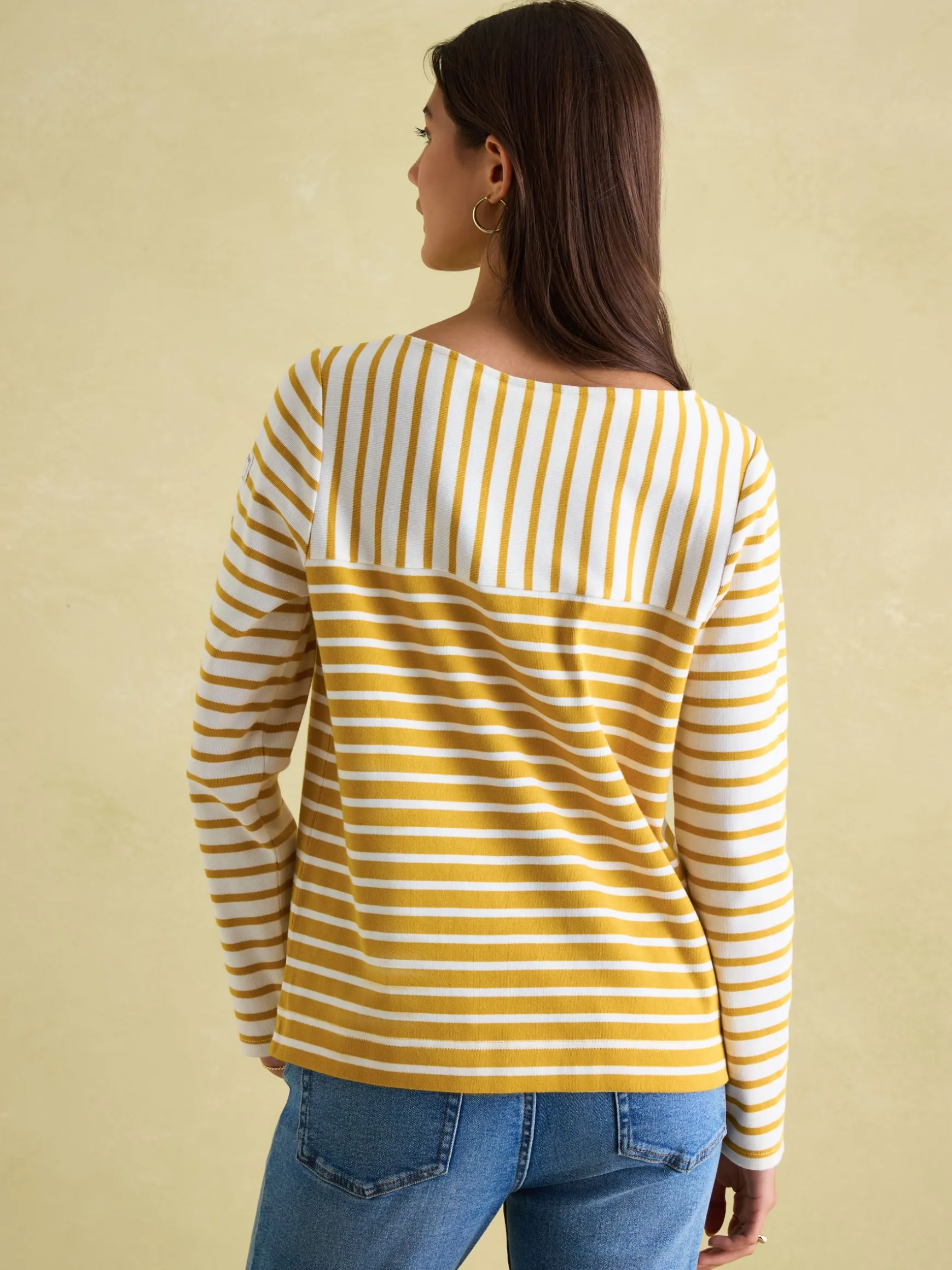 New Harbour Yellow/ Cream Boat Neck Breton Top