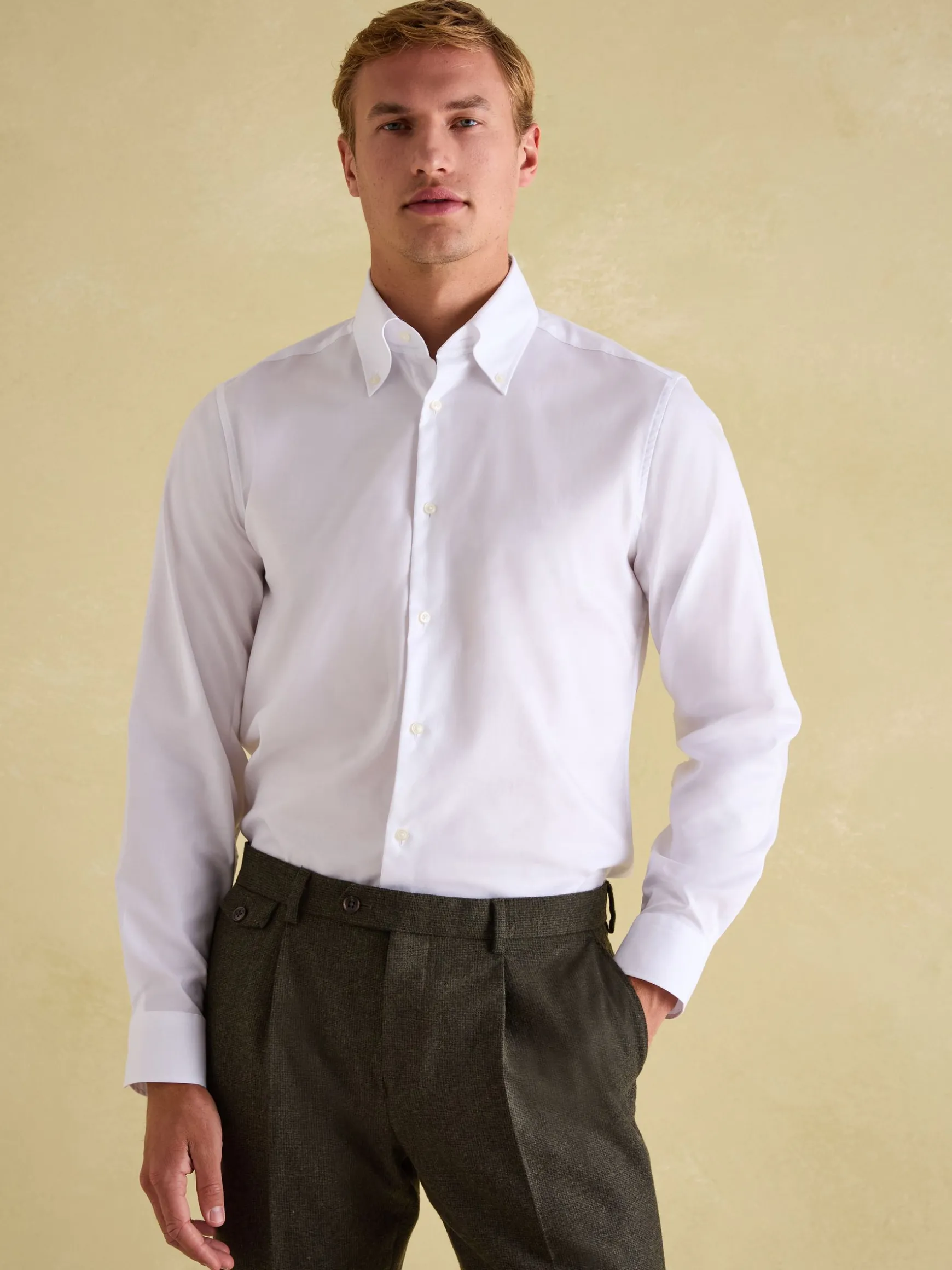 Next White Regular Fit Twill Single Cuff Shirt