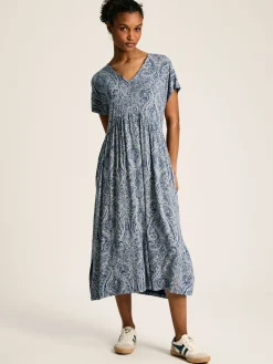 Nia Blue Jersey V-Neck Beach Dress