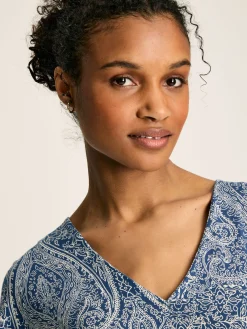 Nia Blue Jersey V-Neck Beach Dress