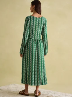 Nia Green Long Sleeve Midaxi Dress