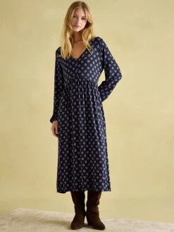 Nia Navy Long Sleeve Midaxi Dress
