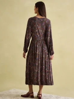 Nia Navy/Burgundy Long Sleeve Midaxi Dress