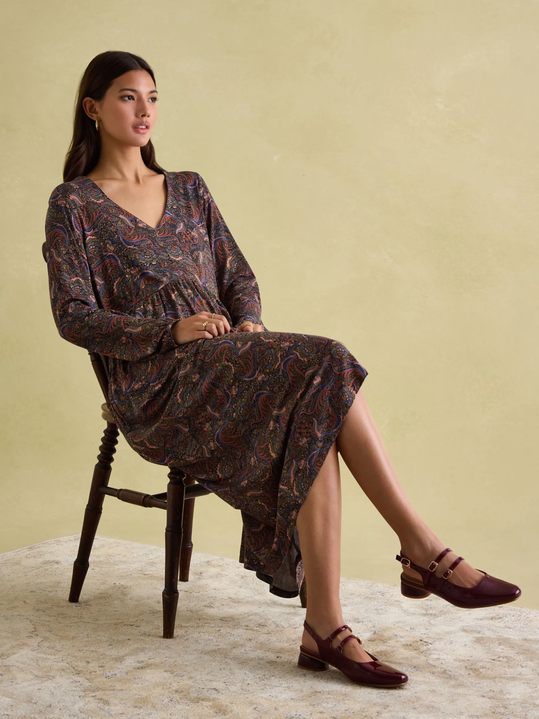 Nia Navy/Burgundy Long Sleeve Midaxi Dress