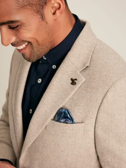 Oatmeal Herringbone Texture Slim Fit Blazer