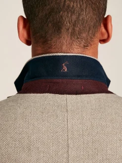 Oatmeal Herringbone Texture Slim Fit Blazer