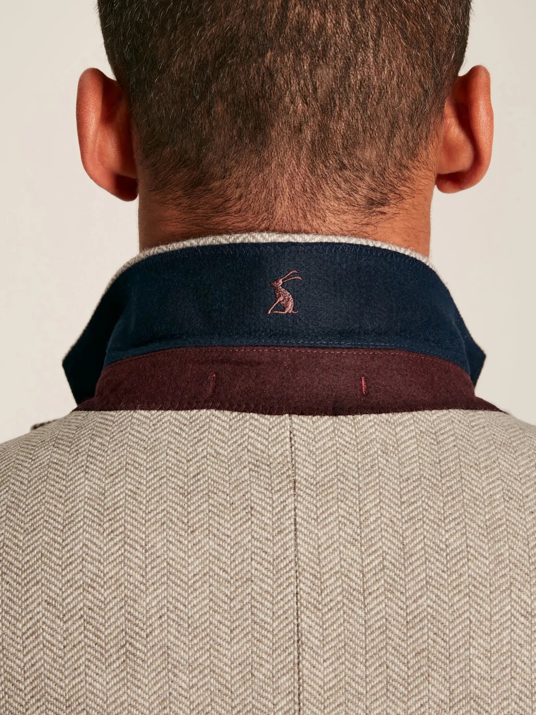 Oatmeal Herringbone Texture Slim Fit Blazer