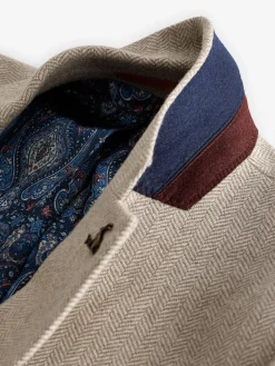 Oatmeal Herringbone Texture Slim Fit Blazer