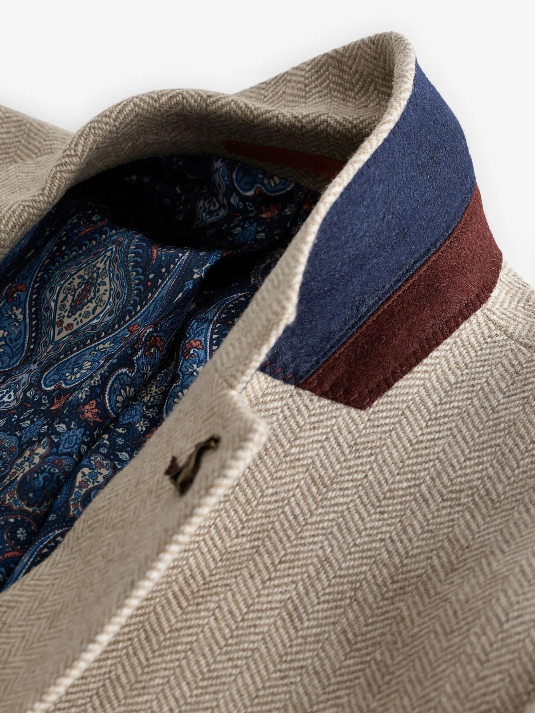 Oatmeal Herringbone Texture Slim Fit Blazer