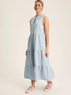 Ophelia Blue & White Sleeveless Tiered Dress