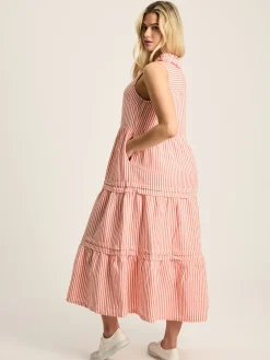 Ophelia Red & White Sleeveless Tiered Dress