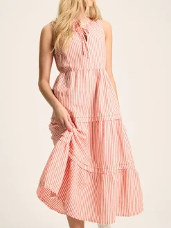 Ophelia Red & White Sleeveless Tiered Dress