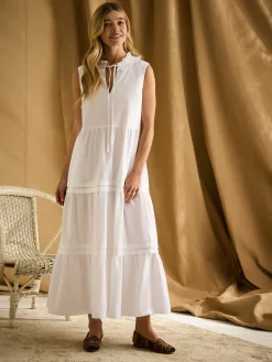 Ophelia White Sleeveless Tiered Dress