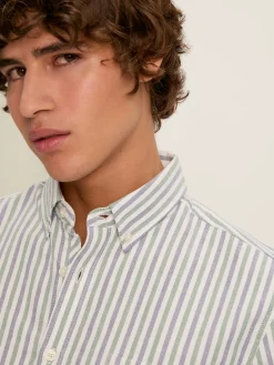 Oxford Blue/Green Striped Classic Fit Shirt