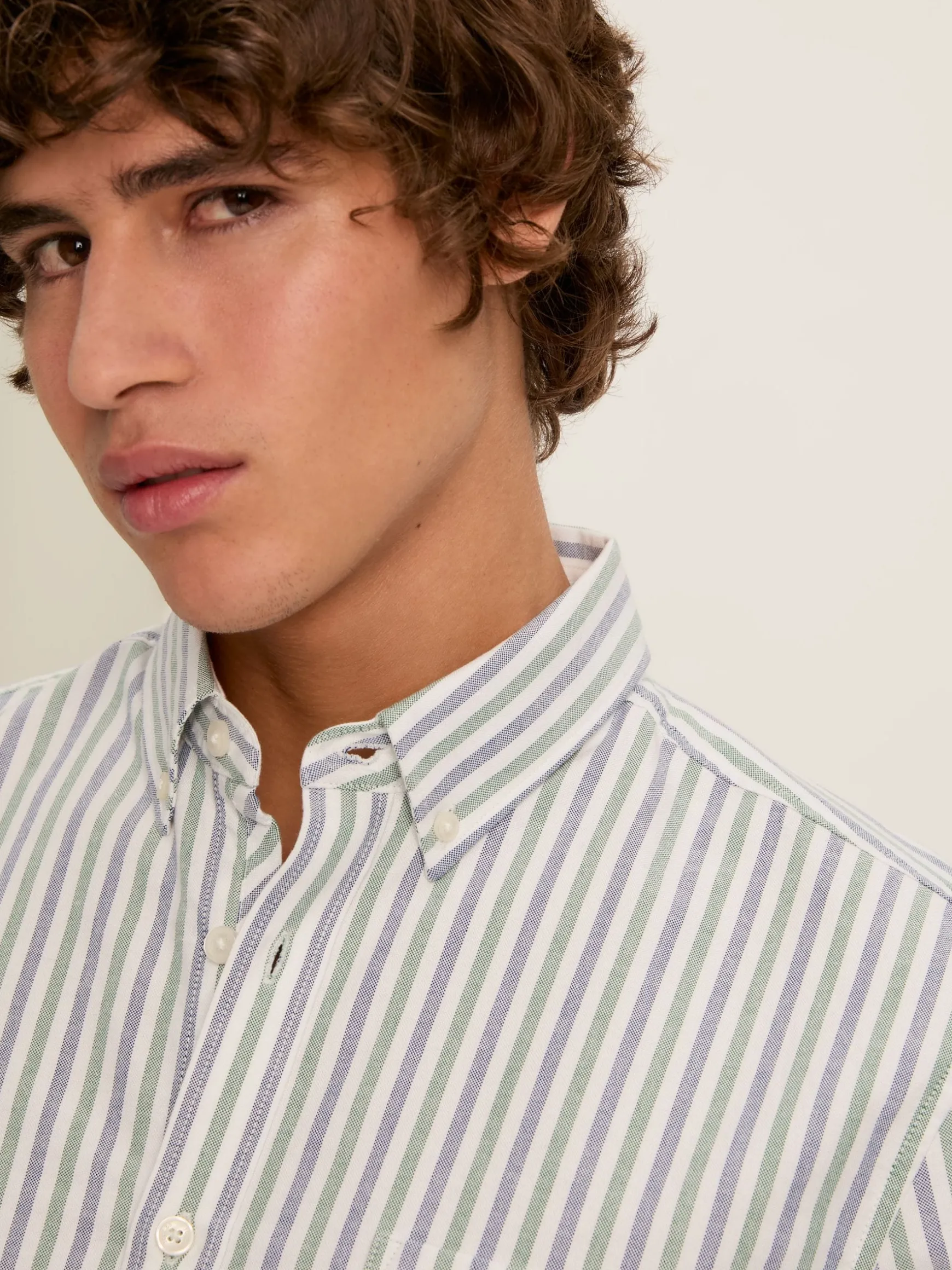 Oxford Blue/Green Striped Classic Fit Shirt