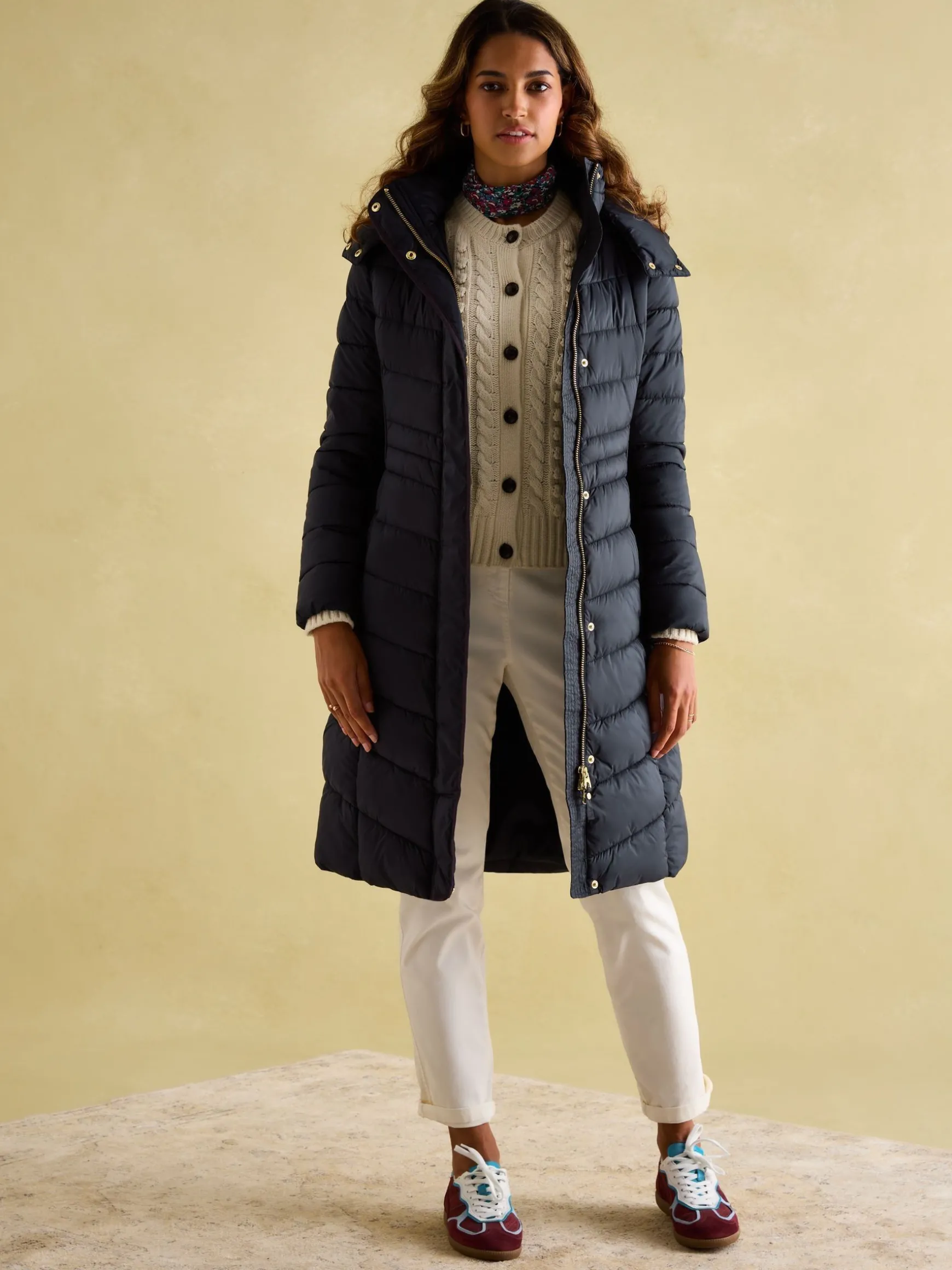 Pembury Navy Blue Showerproof Longline Padded Coat With Hood