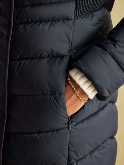 Pembury Navy Blue Showerproof Longline Padded Coat With Hood