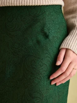 Penelope Green Paisley Satin Midi Skirt