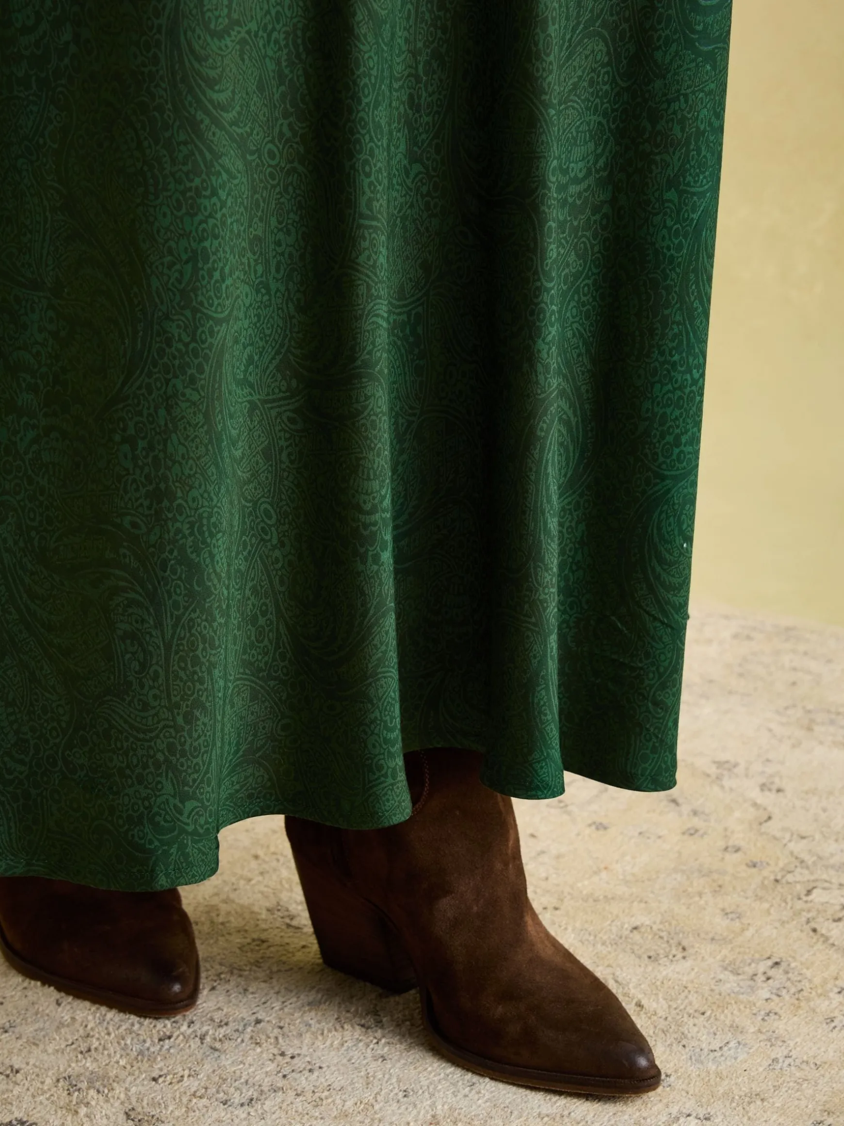 Penelope Green Paisley Satin Midi Skirt