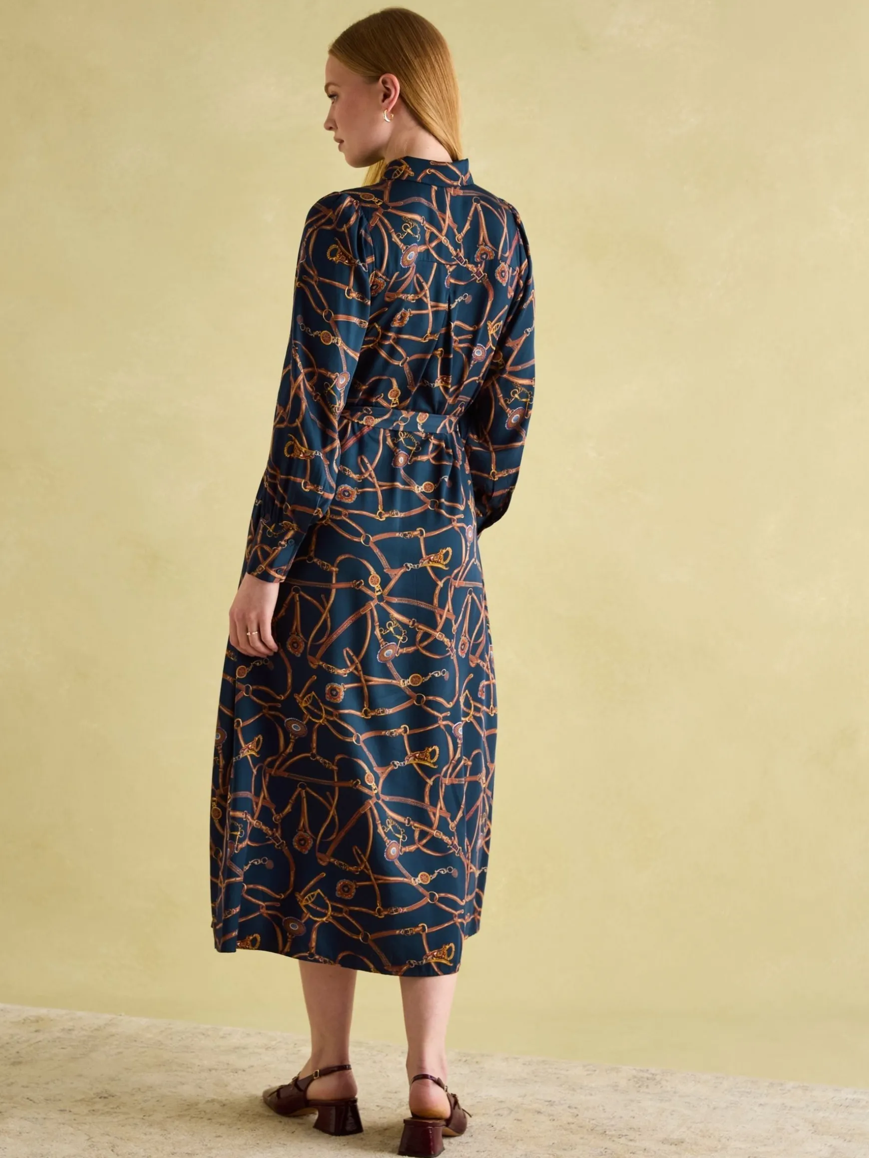 Penelope Navy Bridle Print Satin Shirt Dress