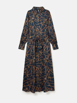 Penelope Navy Bridle Print Satin Shirt Dress