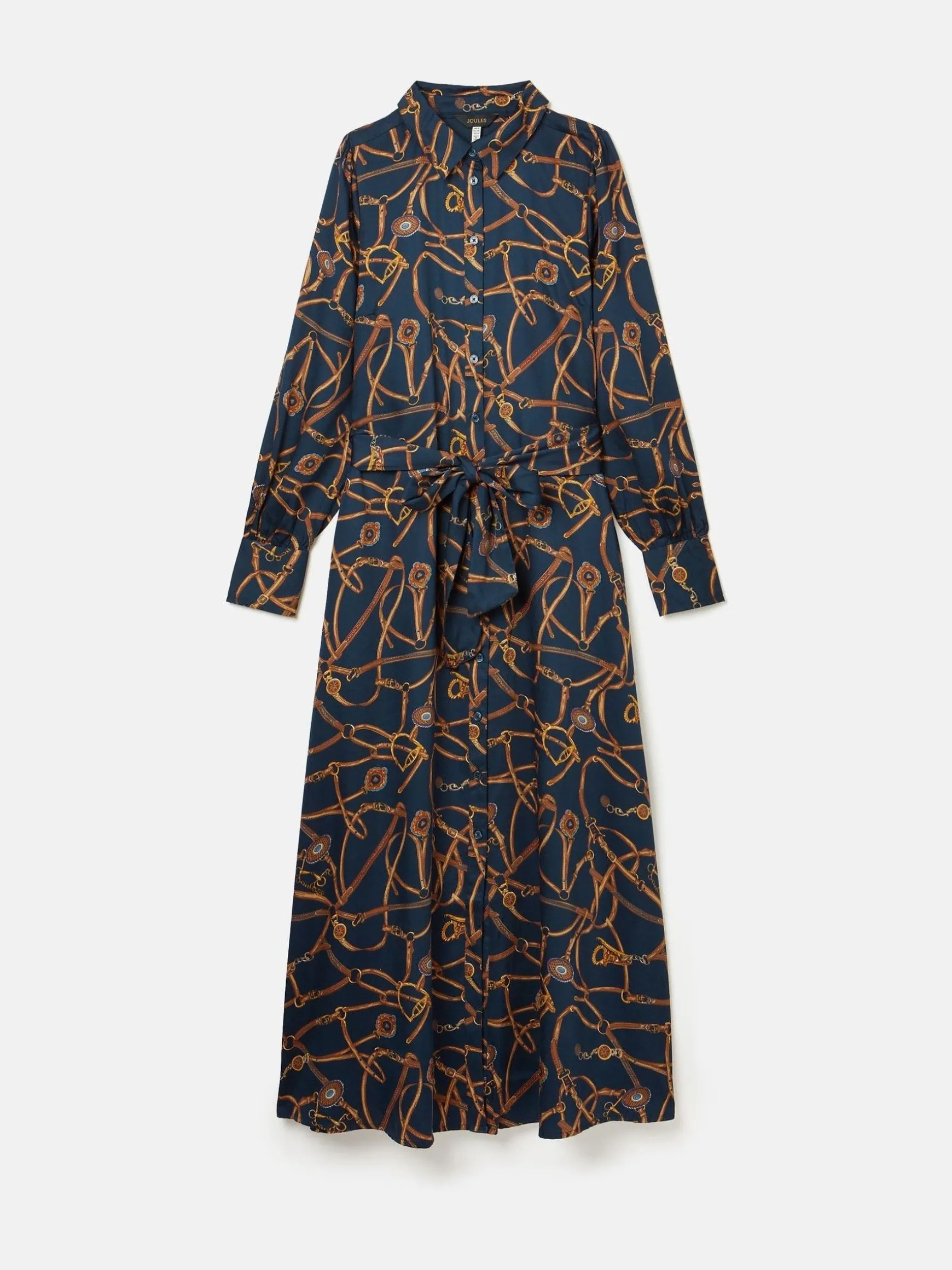Penelope Navy Bridle Print Satin Shirt Dress