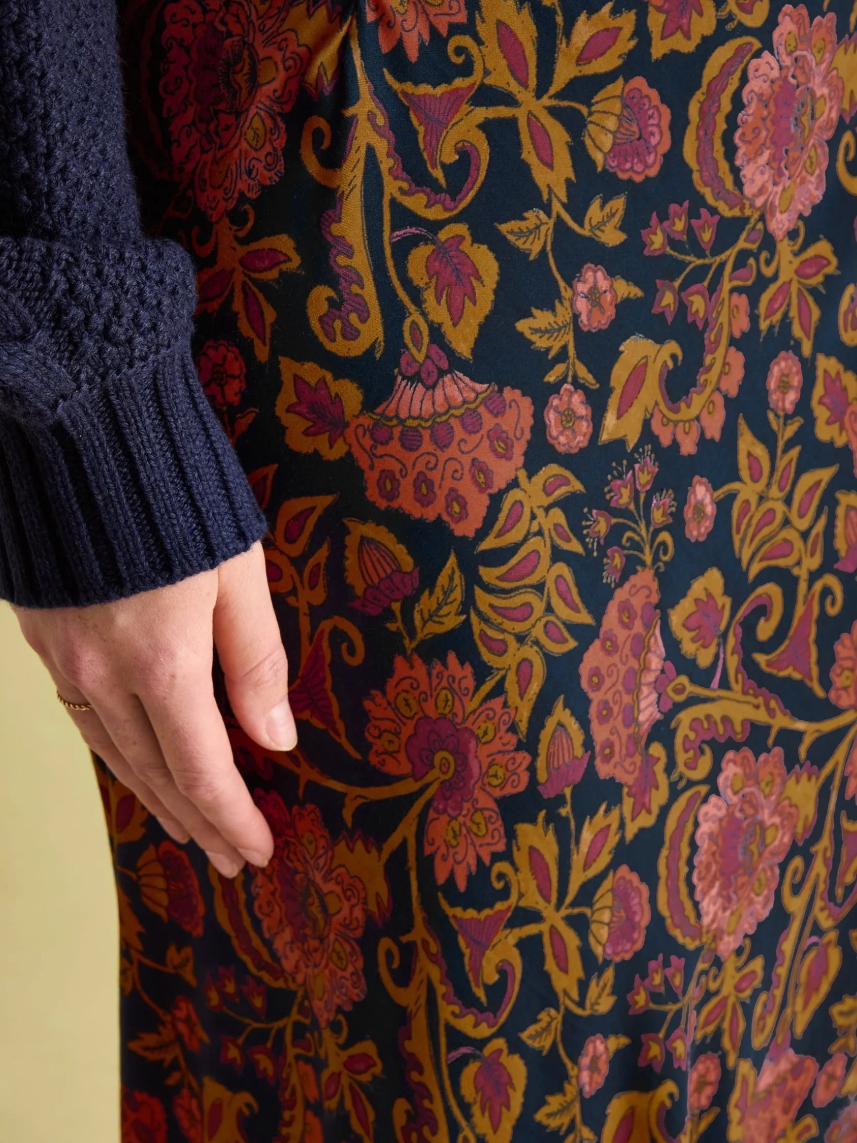 Penelope Navy Floral Satin Midi Skirt