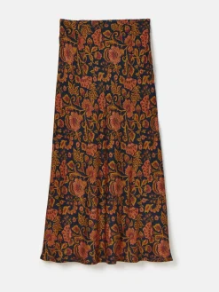 Penelope Navy Floral Satin Midi Skirt