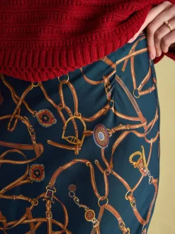 Penelope Navy Satin Midi Skirt